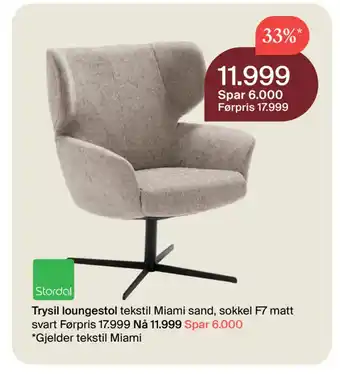 Møbelringen Trysil loungestol tekstil Miami sand sokkel F7 matt svart tilbud