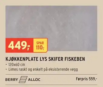 Montér KJØKKENPLATE LYS SKIFER FISKEBEN tilbud