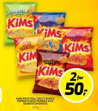 Bunnpris KIMS POTETGULL SALT CRUNCH, PEPPER PUNCH, PAPRIKA KICK OG MEXICAN FIESTA tilbud