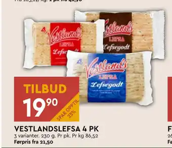 Coop Mega VESTLANDSLEFSA 4 PK tilbud