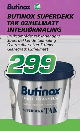 Coop Byggmix BUTINOX SUPERDEKK TAK 02/HELMATT INTERIØRMALING tilbud