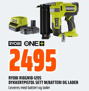 Obs Bygg RYOBI R18GN18-120S DYKKERTPISTOL SETT M/BATTERI OG LADER tilbud