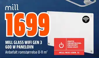 Obs Bygg MILL GLASS WIFI GEN 3 600 W PANELOVN tilbud