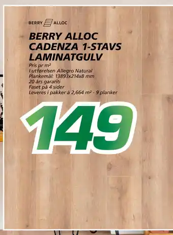 Coop Byggmix BERRY ALLOC CADENZA 1-STAVS LAMINATGULV tilbud