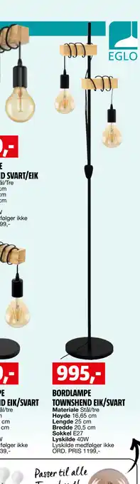 Bauhaus BORDLAMPE TOWNSHEND EIK/SVART tilbud