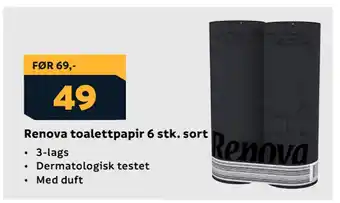 Megaflis Renova toalettpapir 6 stk. sort tilbud