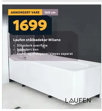 Megaflis Laufen stålbadekar Milano tilbud
