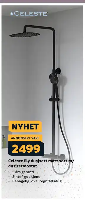 Megaflis Celeste Ely dusjsett matt sort m/ dusjtermostat tilbud