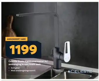 Megaflis Celeste Stoke kjøkkenarmatur m/ avstenging krom/matt sort tilbud