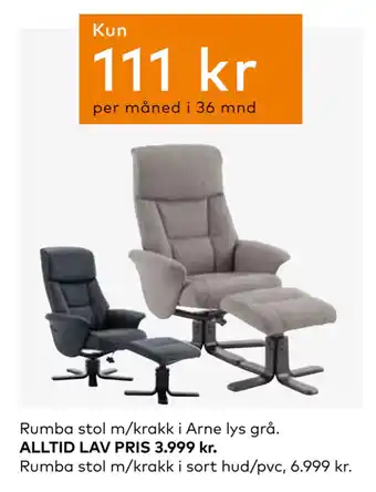 Skeidar Rumba stol m/krakk i Arne lys grå tilbud