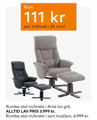 Skeidar Rumba stol m/krakk i sort hud/pvc tilbud