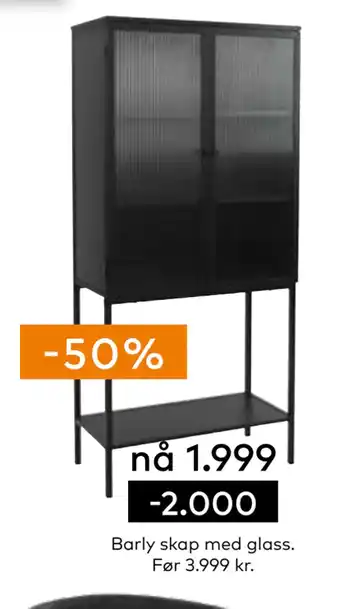 Skeidar Barly skap med glass tilbud