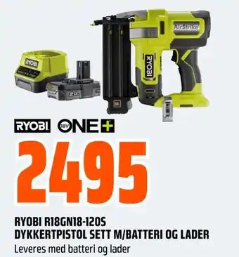 Coop Obs RYOBI R18GN18-120S DYKKERTPISTOL SETT M/BATTERI OG LADER tilbud