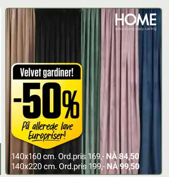 Europris Velvet gardiner! tilbud