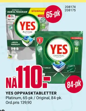 Europris YES OPPVASKTABLETTER tilbud