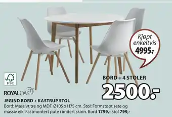 JYSK JEGIND BORD + KASTRUP STOL tilbud