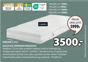 JYSK GOLD S55 VENDBAR MADRASS tilbud