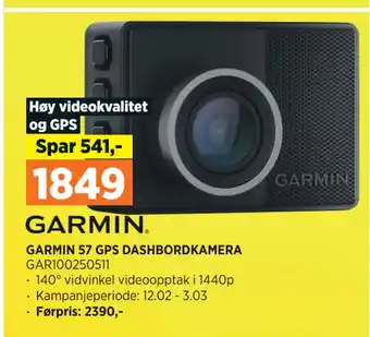 POWER GARMIN 57 GPS DASHBORDKAMERA tilbud