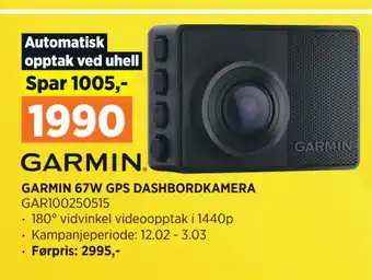 POWER GARMIN 67W GPS DASHBORDKAMERA tilbud