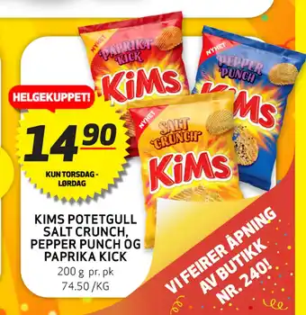 Bunnpris KIMS POTETGULL SALT CRUNCH, PEPPER PUNCH OG PAPRIKA KICK tilbud