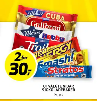 Bunnpris Utvalgte Nidar Sjokoladebarrer tilbud