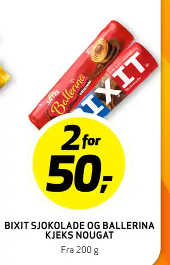 Bunnpris Bixit Sjokolade og Ballerina Kjeks Nougat tilbud