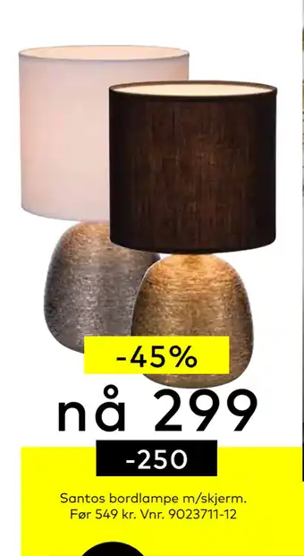 Skeidar Santos bordlampe m/skjerm tilbud