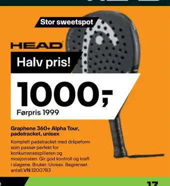 XXL Sport Graphene 360+ Alpha Tour, padelracket, unisex tilbud