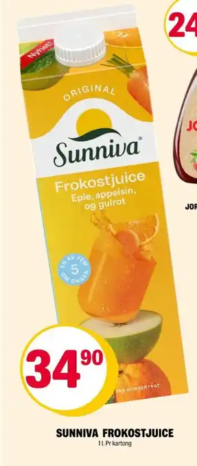 Coop Extra Sunniva frokostjuice eple, appelsin og gulrot tilbud