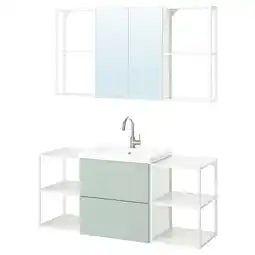 IKEA Enhet Bad, hvit/lys grågrønn, 140x43x65 cm tilbud