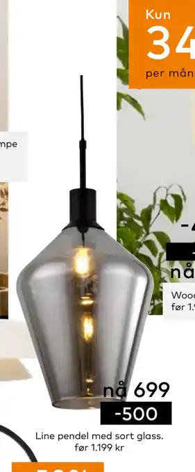 Skeidar Line pendel med sort glass tilbud