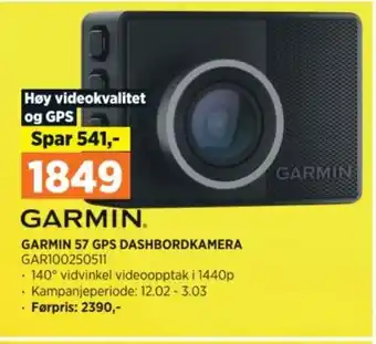 POWER GARMIN 57 GPS DASHBORDKAMERA GAR100250511 tilbud