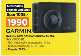 POWER GARMIN 67W GPS DASHBORDKAMERA GAR100250515 tilbud