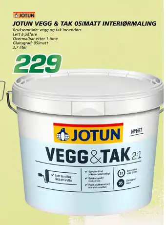 Coop Byggmix JOTUN VEGG & TAK 05/MATT INTERIØRMALING tilbud