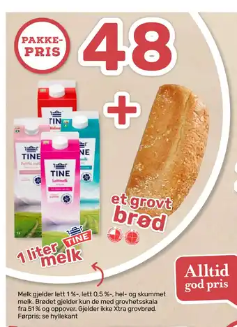 Matkroken 1 liter TINE melk + et grovt brød tilbud