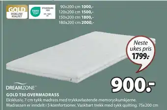 JYSK GOLD T50 OVERMADRASS tilbud