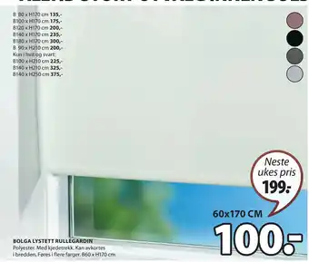 JYSK BOLGA LYSTETT RULLEGARDIN tilbud