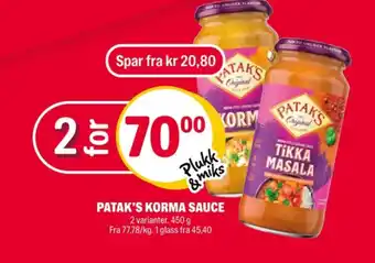 Coop Extra Pataks tikka masala saus tilbud