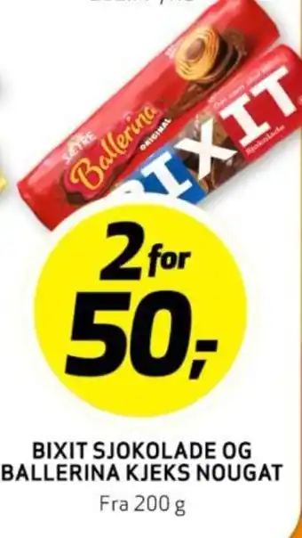 Bunnpris BIXIT SJOKOLADE OG BALLERINA KJEKS NOUGAT tilbud