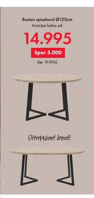 Fagmøbler Boston spisebord Ø120cm tilbud