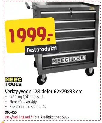 Jula Verktøyvogn 128 deler 62x79x33 cm tilbud