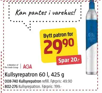 Jula Kullsyrepatron 60 I, 425 g tilbud
