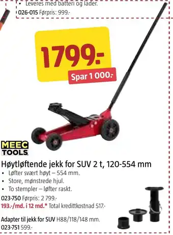 Jula Høytløftende jekk for SUV 2 t, 120-554 mm tilbud