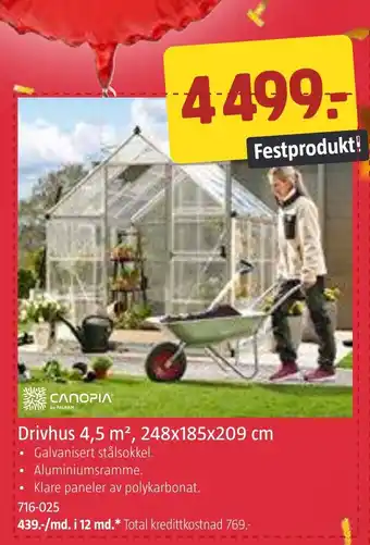 Jula Drivhus 4,5 m², 248x185x209 cm tilbud