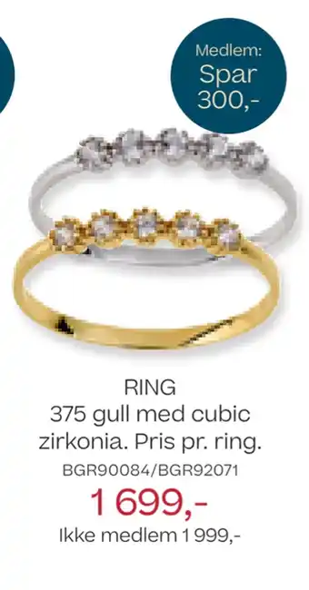 Bjørklund RING 375 gull med cubic zirkonia. Pris pr. ring tilbud