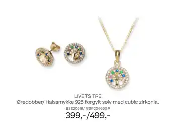Bjørklund LIVETS TRE Øredobber/ Halssmykke 925 forgylt sølv med cubic zirkonia tilbud