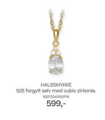 Bjørklund HALSSMYKKE 925 forgylt sølv med cubic zirkonia tilbud