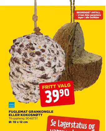 jem & fix FUGLEMAT GRANKONGLE ELLER KOKOSNØTT tilbud