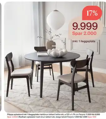 Møbelringen Filippa spisebord inkl 1 illeggsplate tilbud