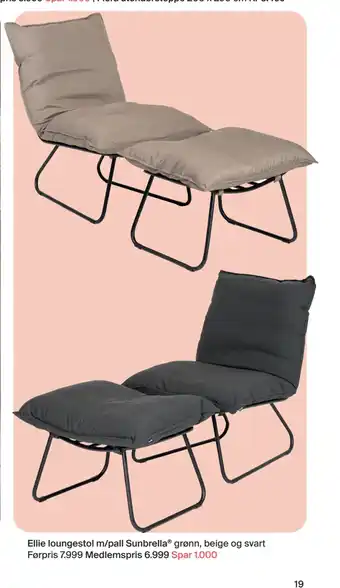 Møbelringen Ellie loungestol m/pall Sunbrella tilbud